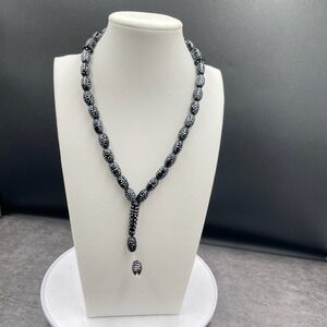 Vintage Black White Mina Micro Zircon Traditional‎ Praying Beads - Size 27"